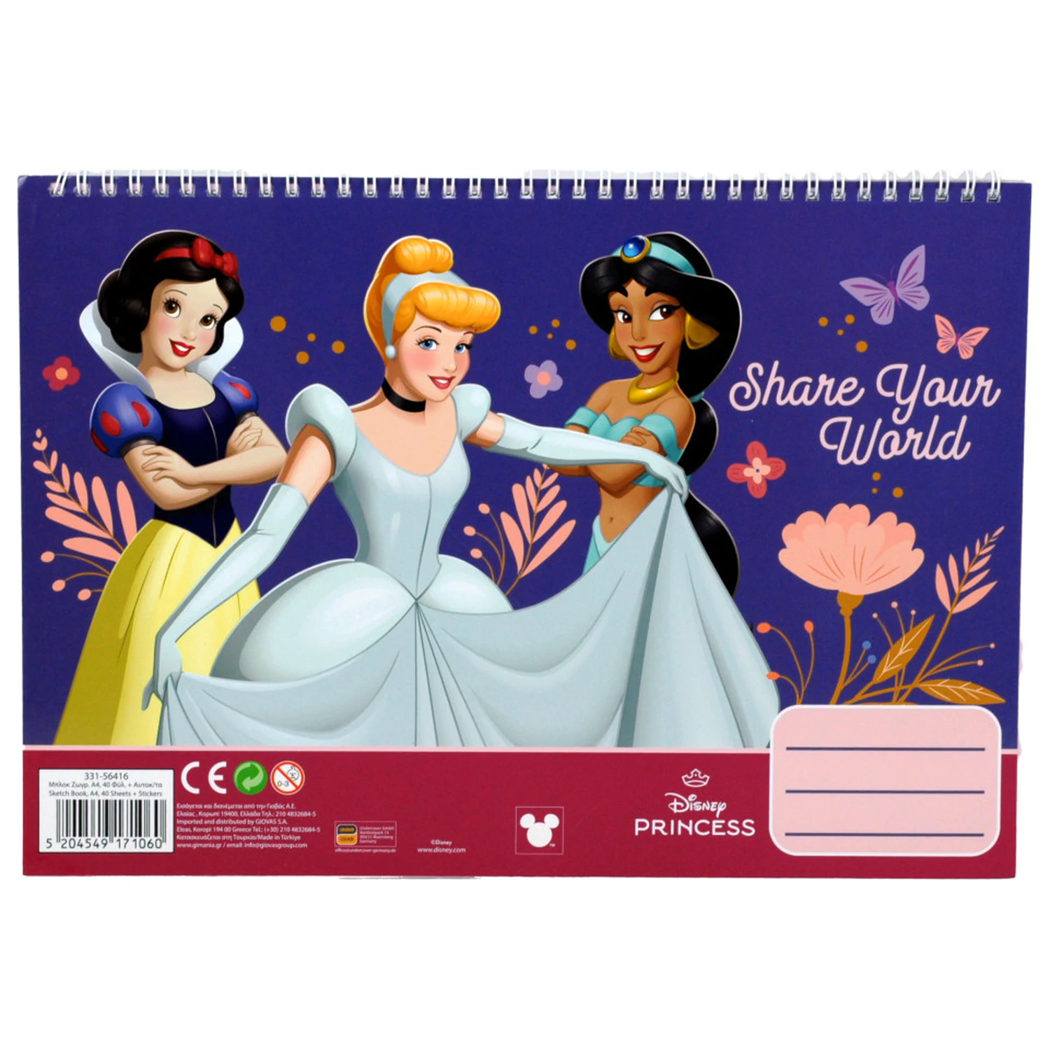 Disney Princess Your World A/4 špirálový skicár 40 listov s nálepkami produktová fotografia
