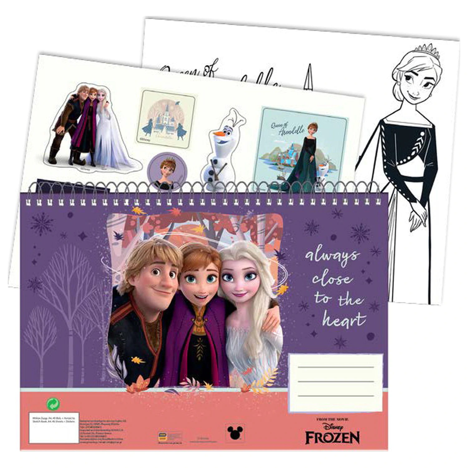 Disney Frozen Srdce A/4 špirálový skicár 40 listov s nálepkami produktová fotografia