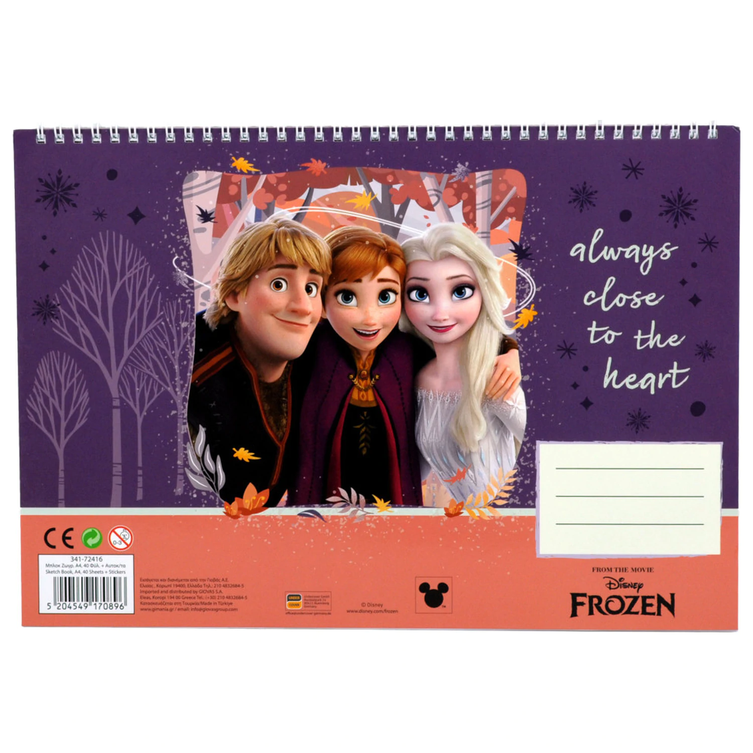 Disney Frozen Srdce A/4 špirálový skicár 40 listov s nálepkami produktová fotografia