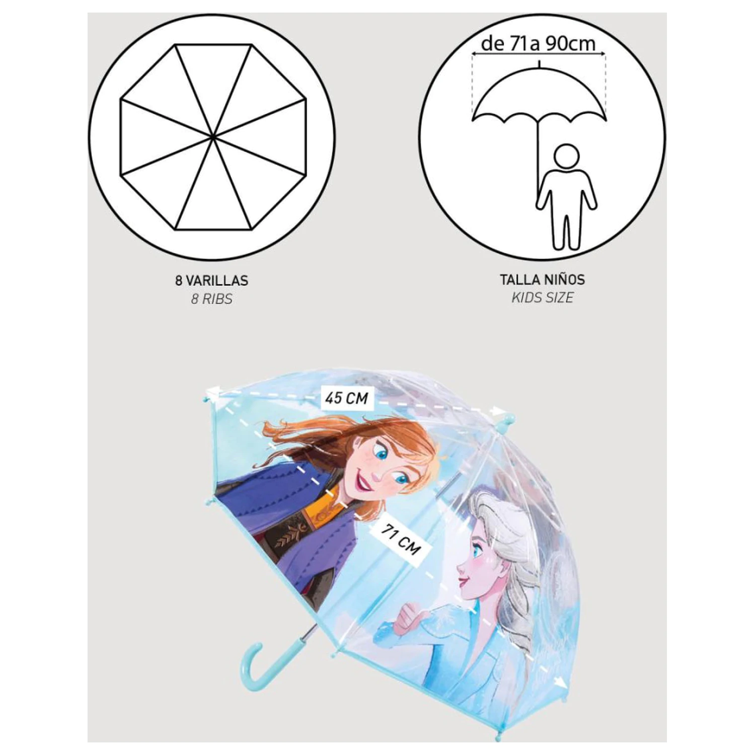 Disney Frozen Icy Drizzle detský priehľadný dáždnik Ø71 cm produktová fotografia