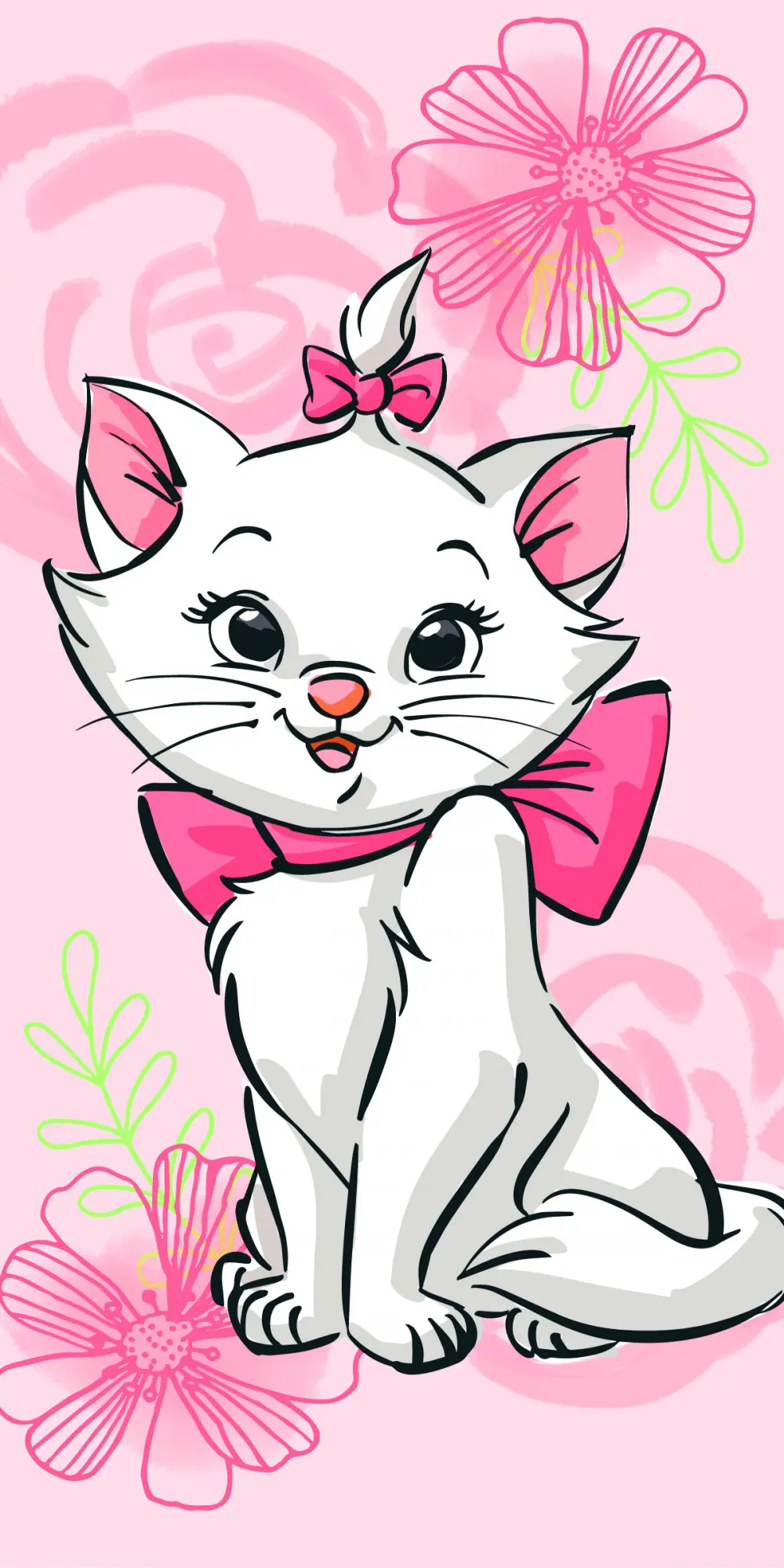 Disney Marie Cat osuška, plážová osuška Pink Flower 70*140 cm produktová fotografia