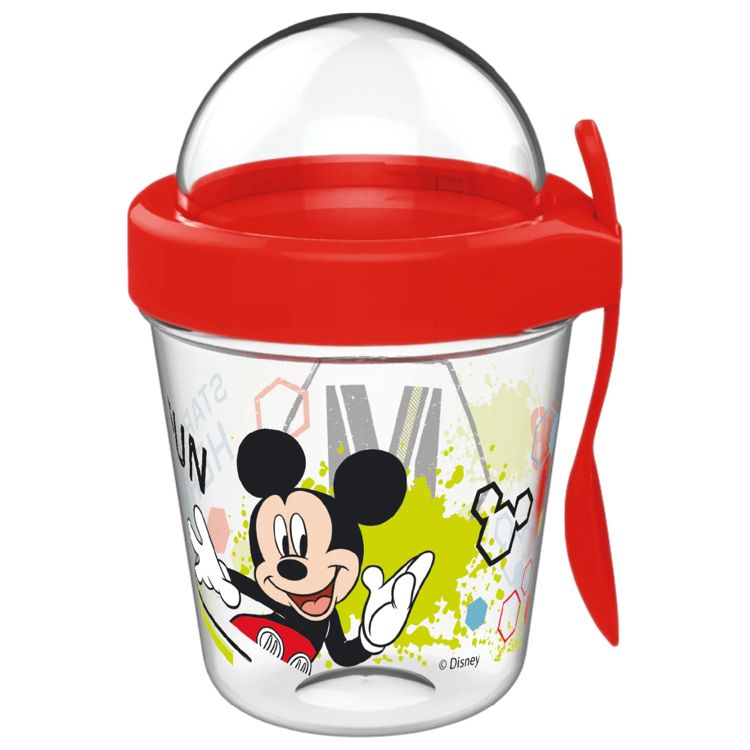 Disney Mickey zábavný hrnček s viečkom s držiakom na desiatu a lyžičkou 350 ml produktová fotografia
