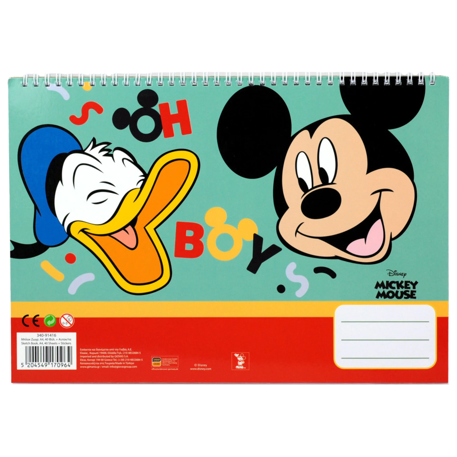 Disney Mickey Oh Boy A/4 špirálový skicár so 40 listami a nálepkami produktová fotografia