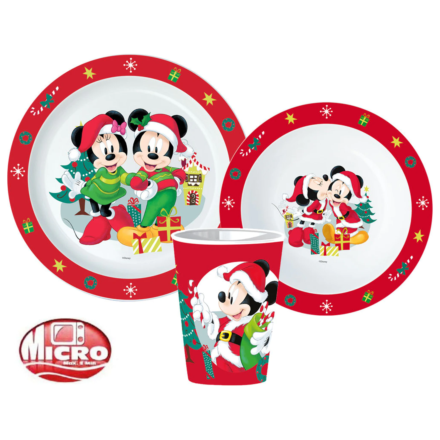 Disney Minnie and Mickey vianočný jedálenský set, Micro Plastic Set, s 260 ml pohárom produktová fotografia