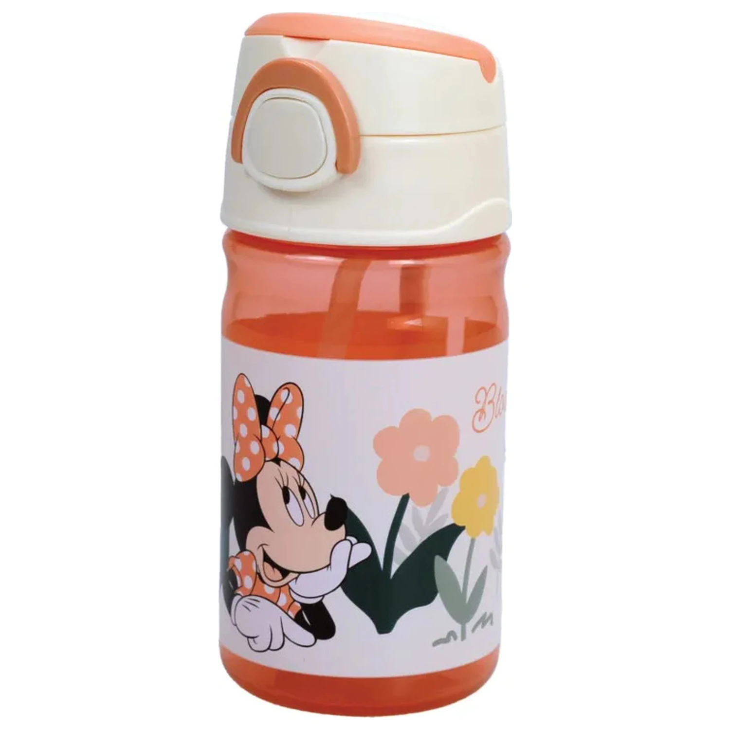 Disney Minnie Floral Fľaša na vodu z plastu so slamkou a šnúrkou 350 ml produktová fotografia