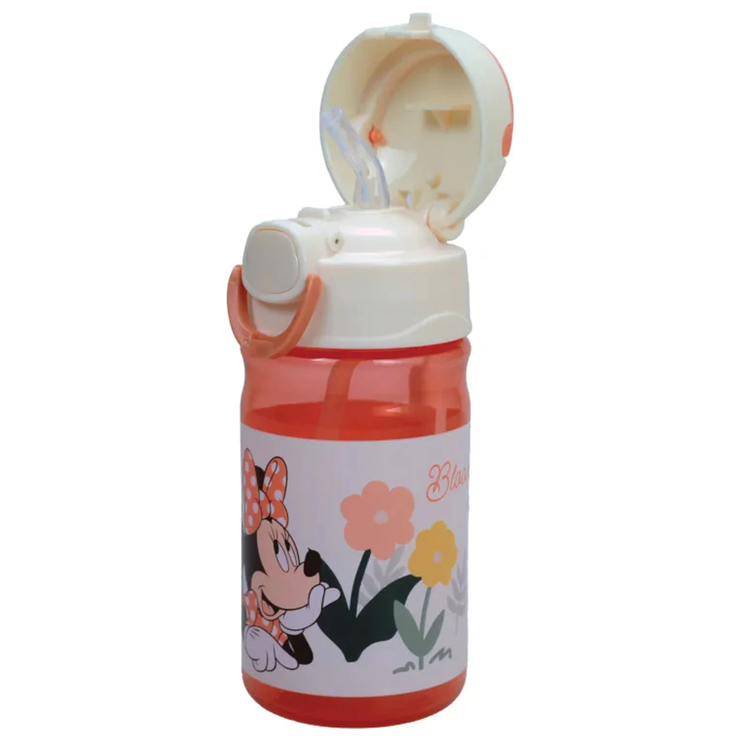 Disney Minnie Floral Fľaša na vodu z plastu so slamkou a šnúrkou 350 ml produktová fotografia