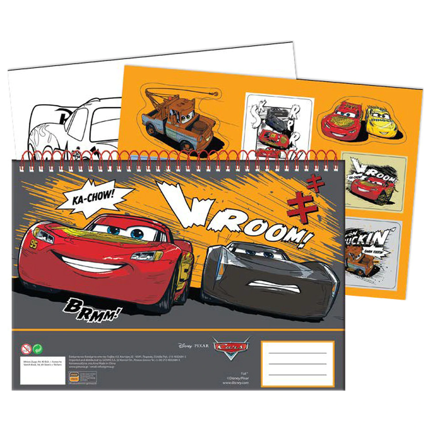 Disney Cars Vroom A/4 špirálový skicár 40 listov s nálepkami produktová fotografia