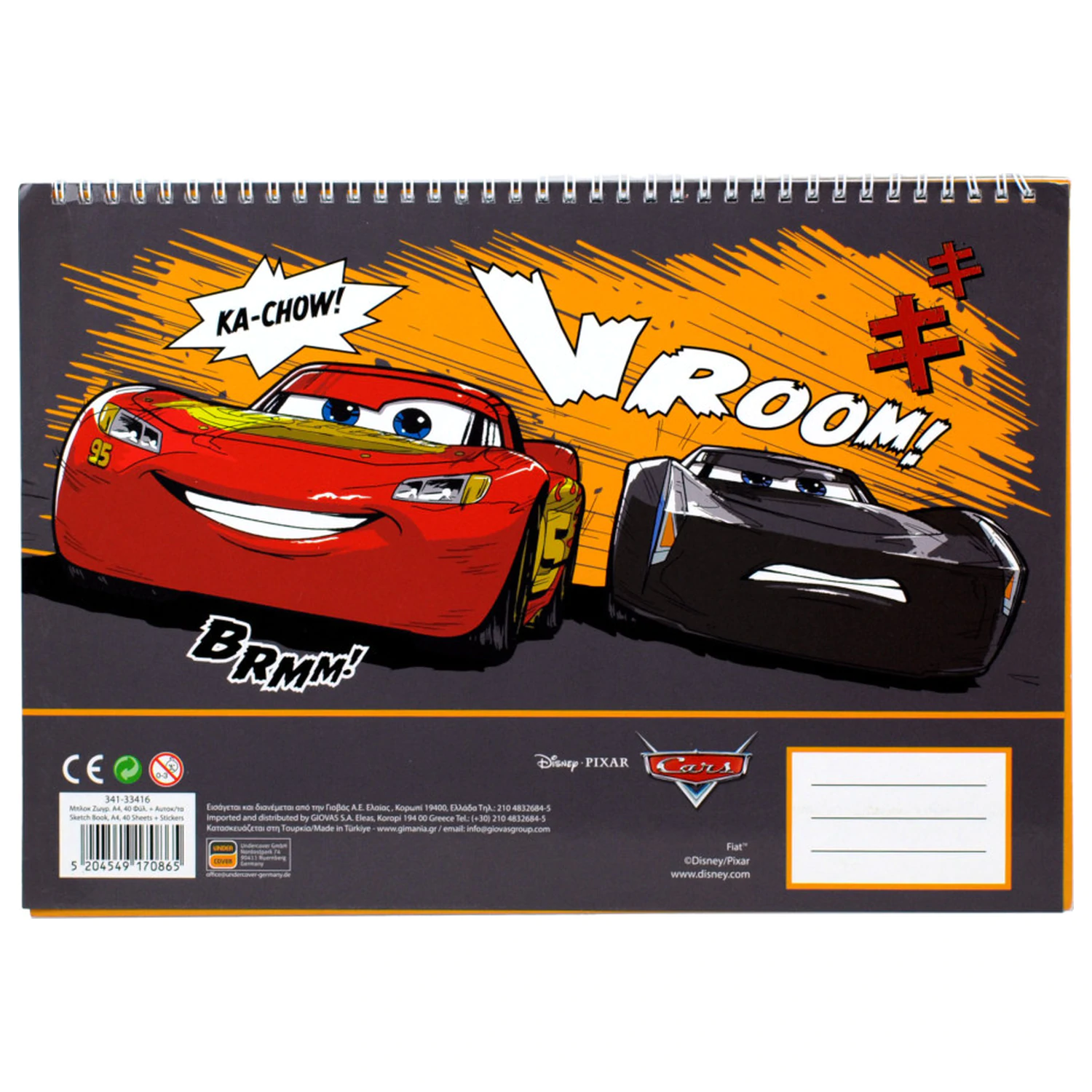 Disney Cars Vroom A/4 špirálový skicár 40 listov s nálepkami produktová fotografia