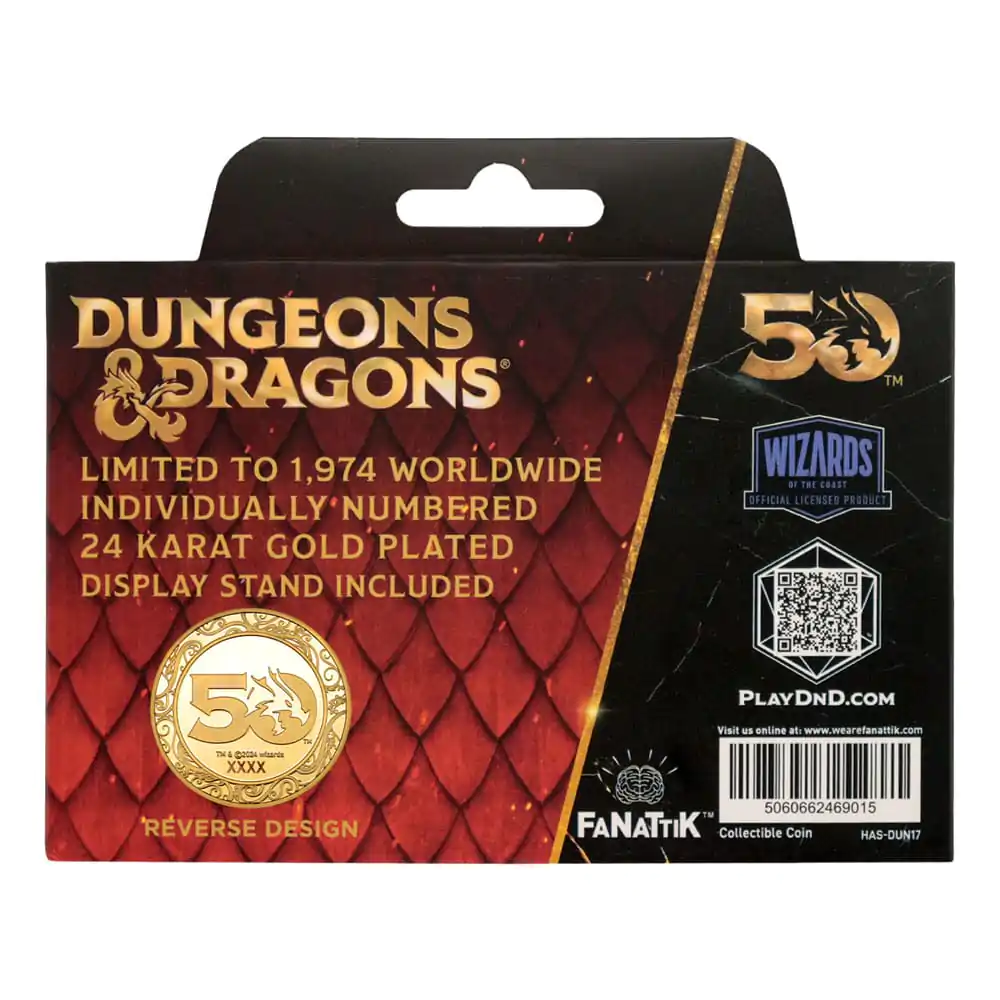 Dungeons &amp; Dragons zberateľská minca 50. výročie s farebnou potlačou pozlátená 24 karátovým zlatom, priemer 4 cm termékfotó