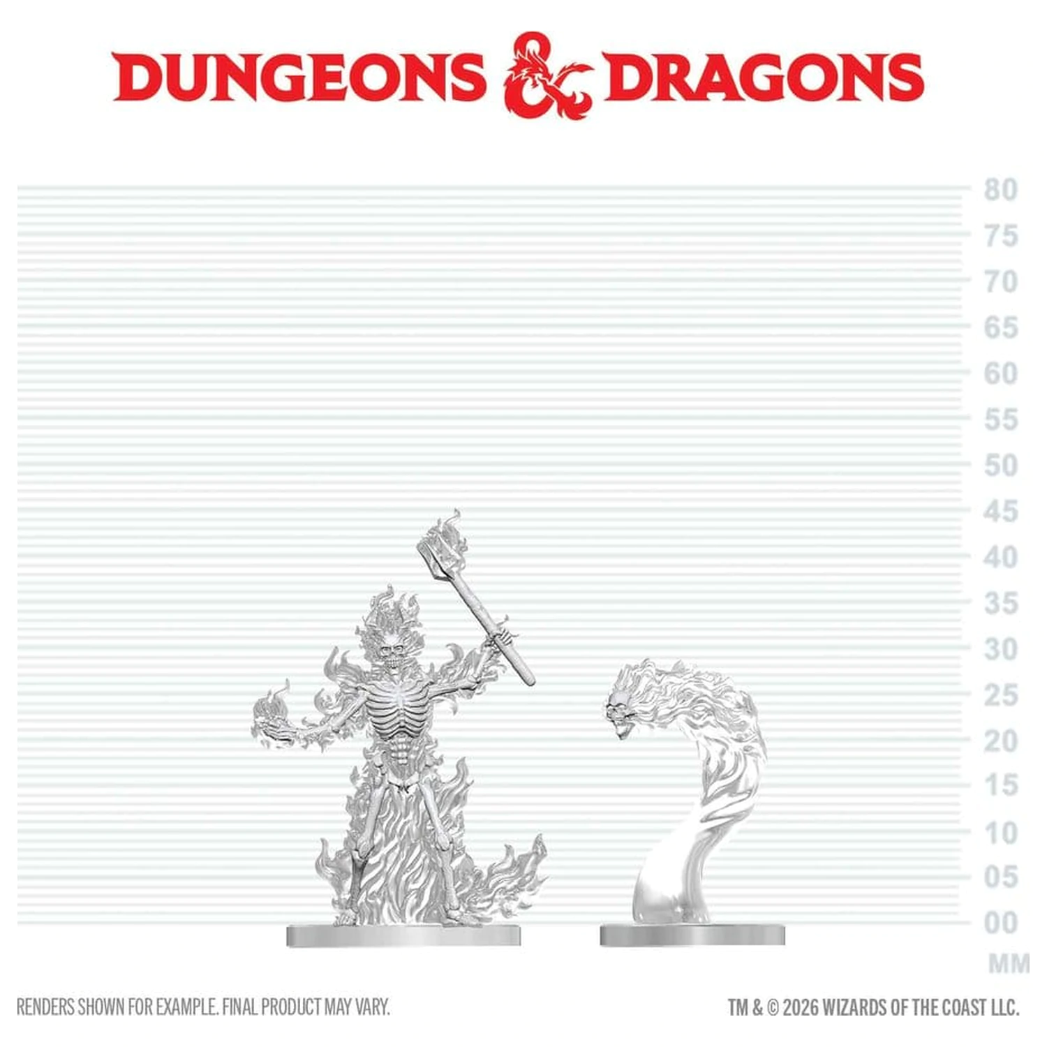 Dungeons & Dragons Nolzur's Marvelous Miniatures Nenamaľovaná miniatúra Ohnivá kostra a Flameskull 14 cm produktová fotografia