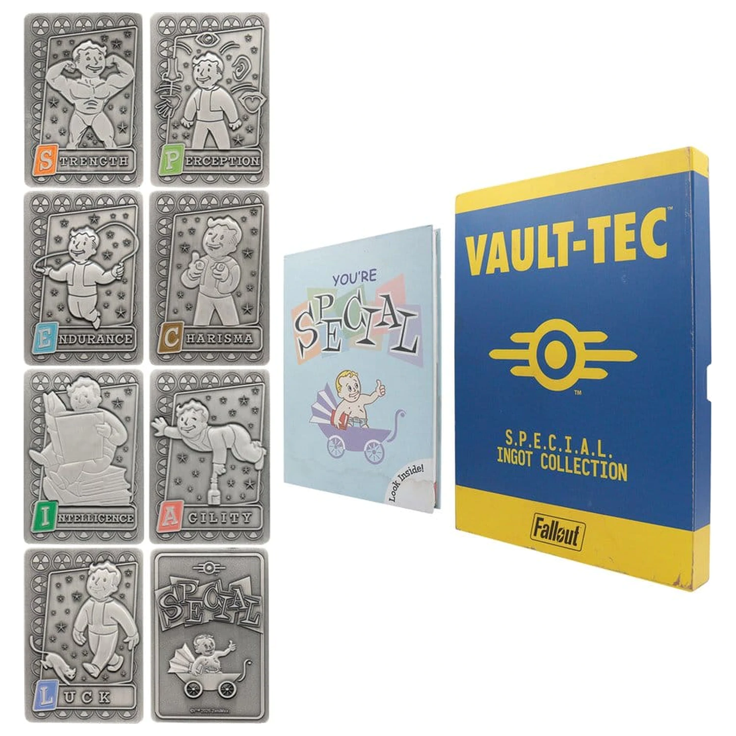 Fallout Ingots s albumom S.P.E.C.I.A.L. zberateľský album na karty Perk produktová fotografia
