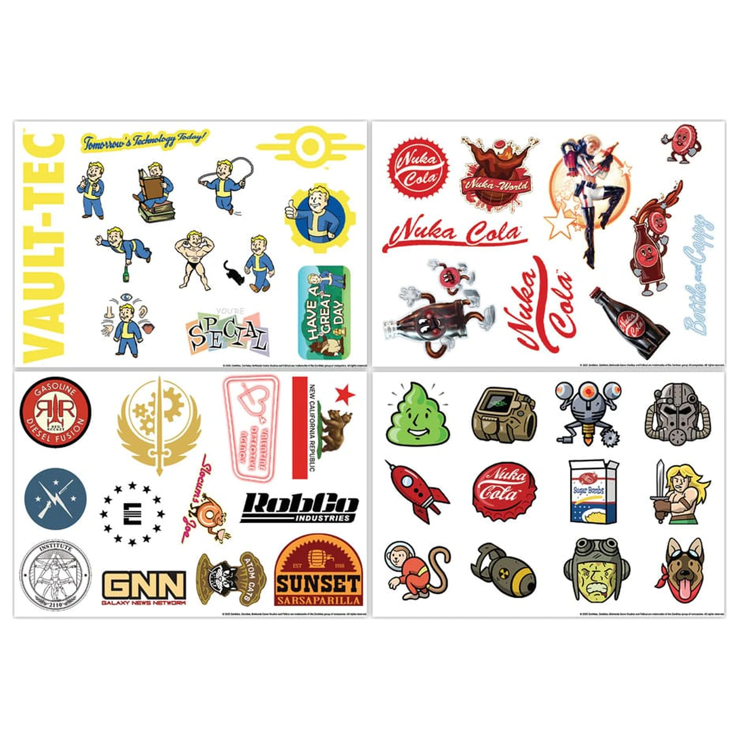 Fallout Tech balenie nálepiek produktová fotografia