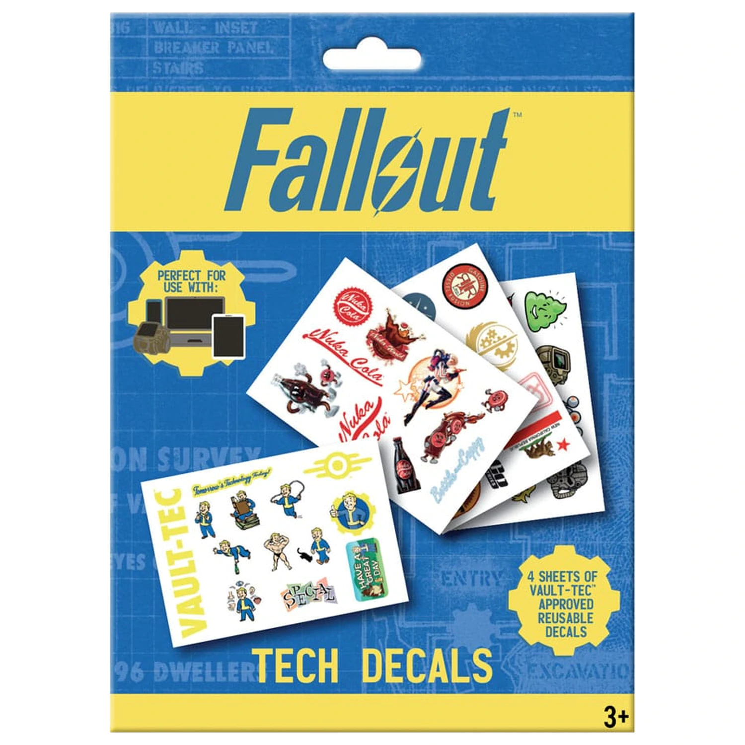 Fallout Tech balenie nálepiek produktová fotografia