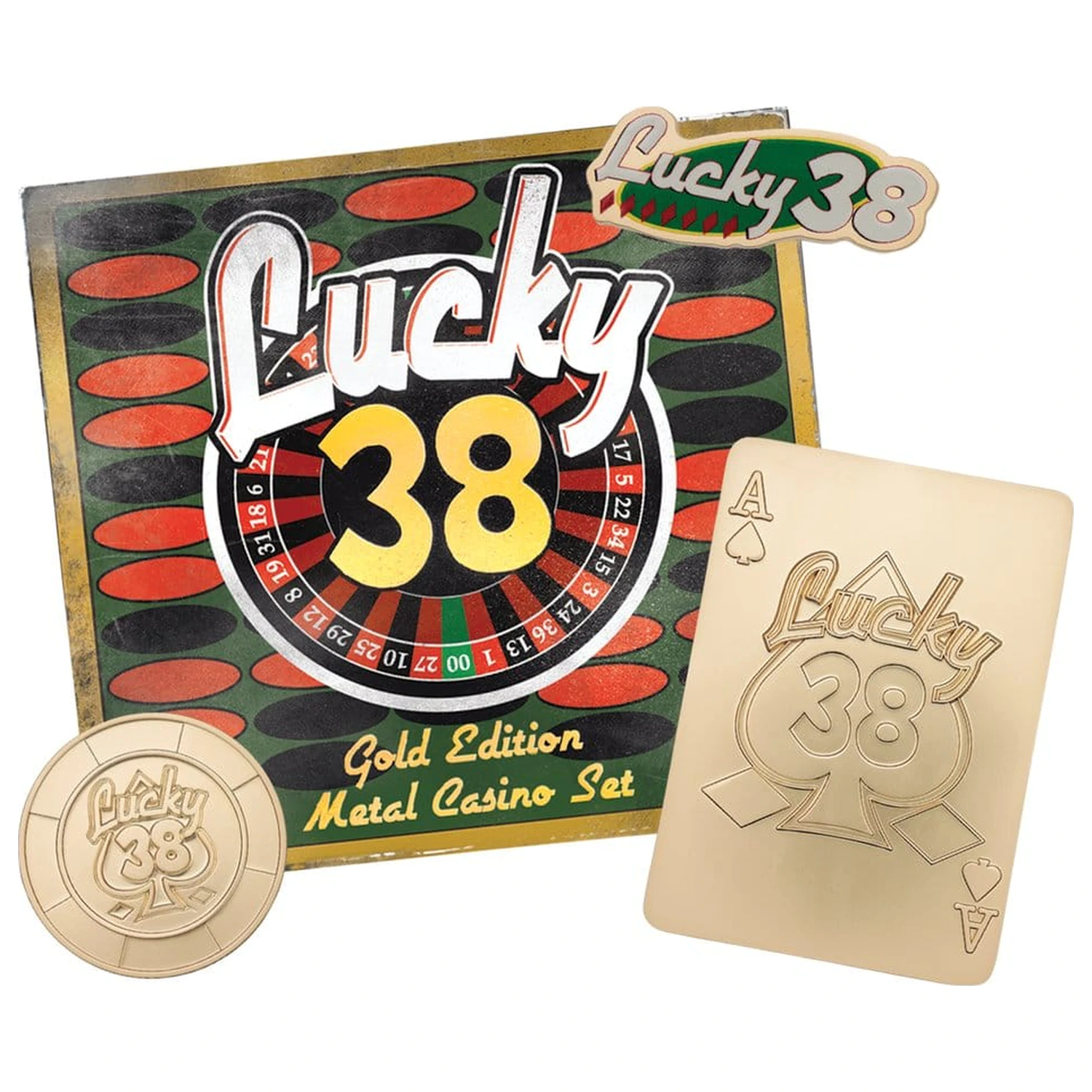 Fallout: New Vegas Replika Lucky 38 Imitácia zlatá kasínová súprava limitovaná edícia produktová fotografia