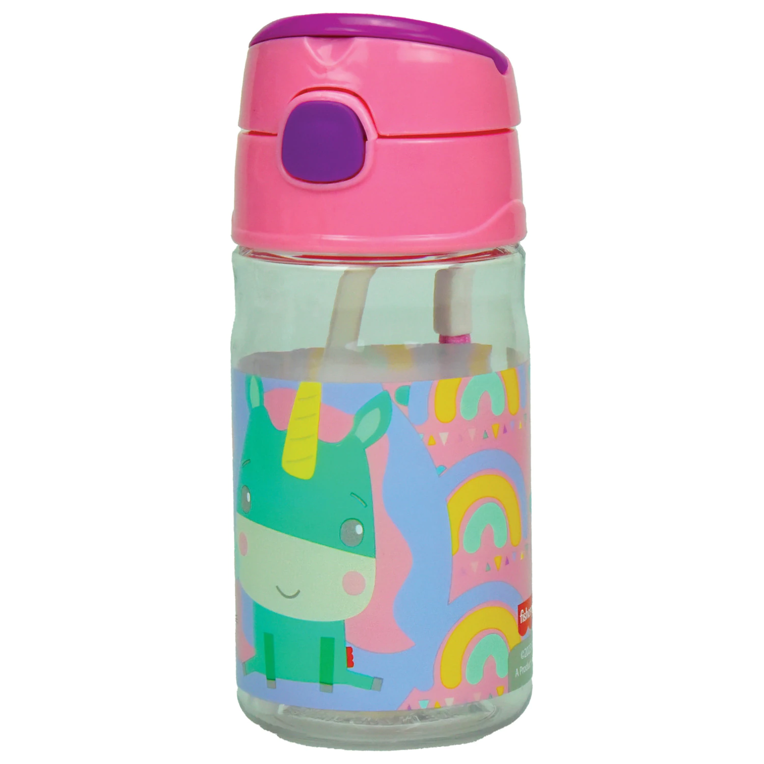 Fisher-Price Animals Jednorožec Roztomilá plastová fľaša so slamkou a háčikom 350 ml produktová fotografia