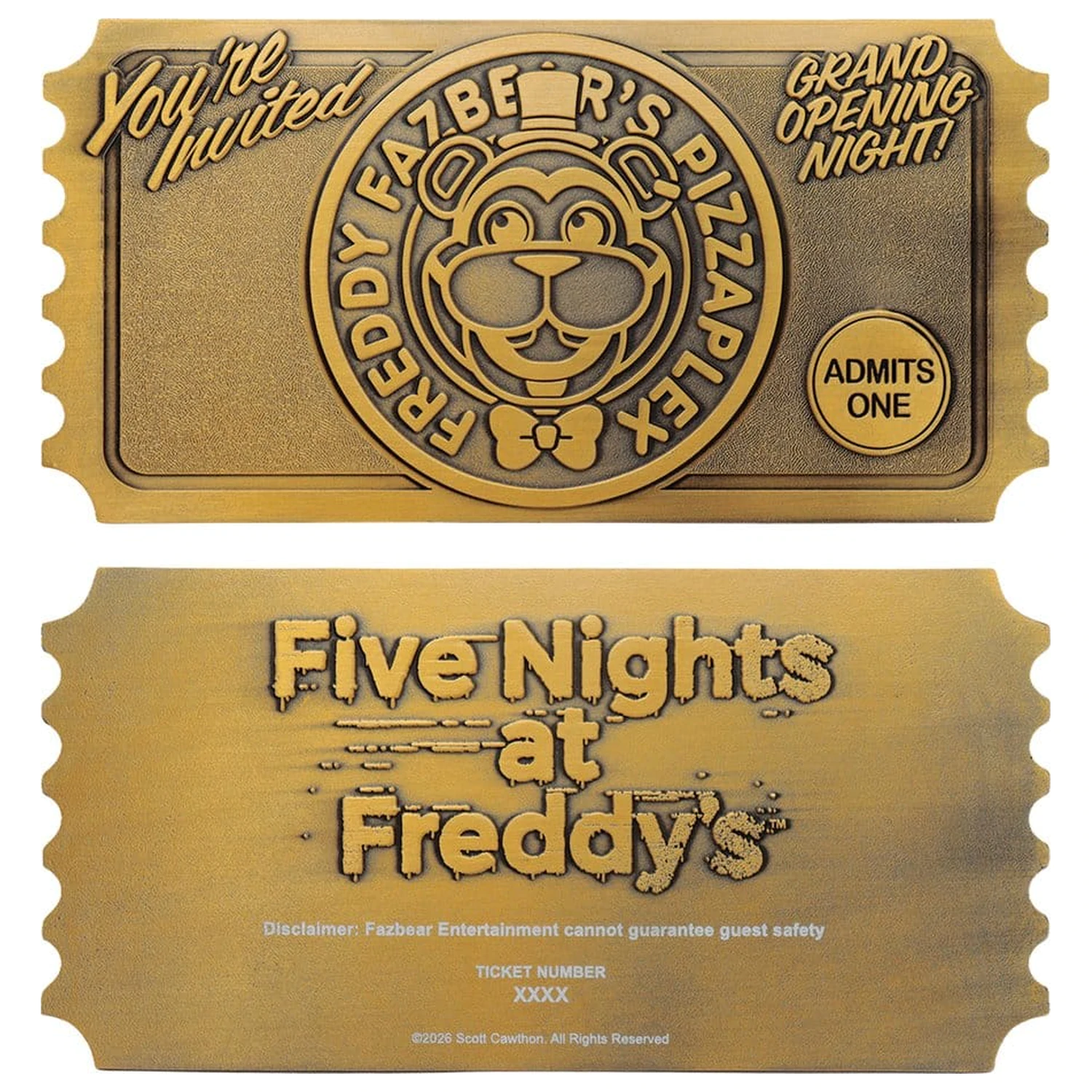 Five Nights at Freddy’s Replika lístka na otvárací večer Pizzaplex limitovaná edícia produktová fotografia