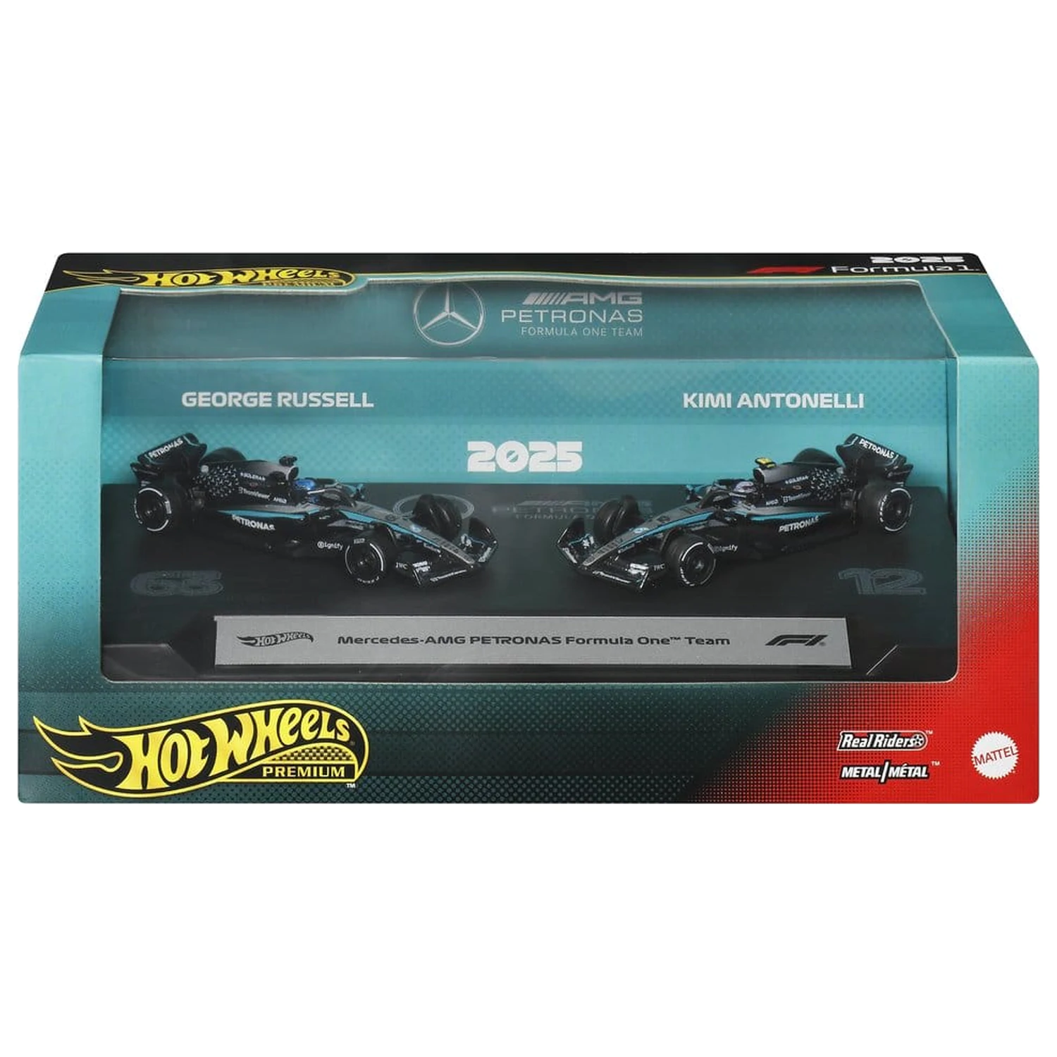 Formula 1 Hot Wheels Premium Die-Cast vozidlo, balenie 2 ks, mierka 1:64 Team Mercedes-AMG PETRONAS produktová fotografia