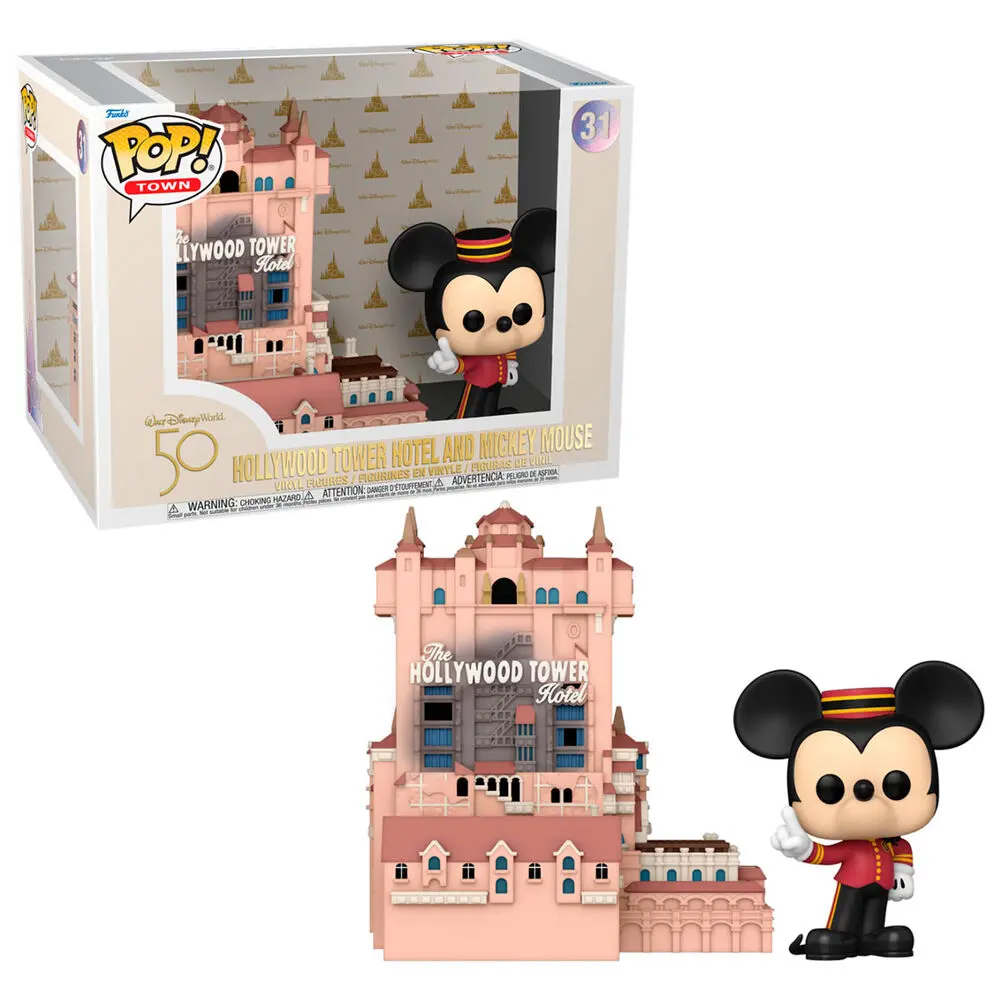 Walt Disney Word 50th Anniversary POP! Town vinylová figúrka Hollywood Tower Hotel a Mickey Mouse 9 cm produktová fotografia