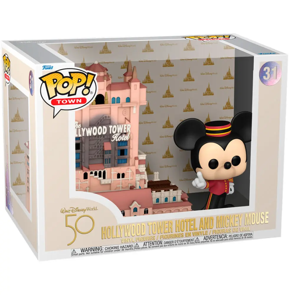 Walt Disney Word 50th Anniversary POP! Town vinylová figúrka Hollywood Tower Hotel a Mickey Mouse 9 cm produktová fotografia