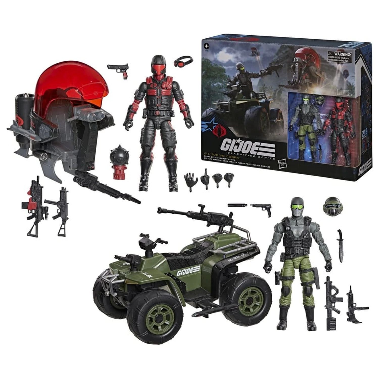G.I. Joe Classified Series Akčná figúrka a súprava vozidiel Snake Eyes & Varmint ATV vs. Stealth Viper & Cobra Stealth Flight Pod (Trubble Bubble) 15 cm produktová fotografia