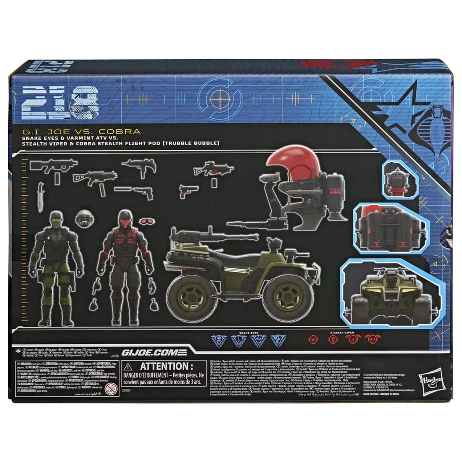 G.I. Joe Classified Series Akčná figúrka a súprava vozidiel Snake Eyes & Varmint ATV vs. Stealth Viper & Cobra Stealth Flight Pod (Trubble Bubble) 15 cm produktová fotografia