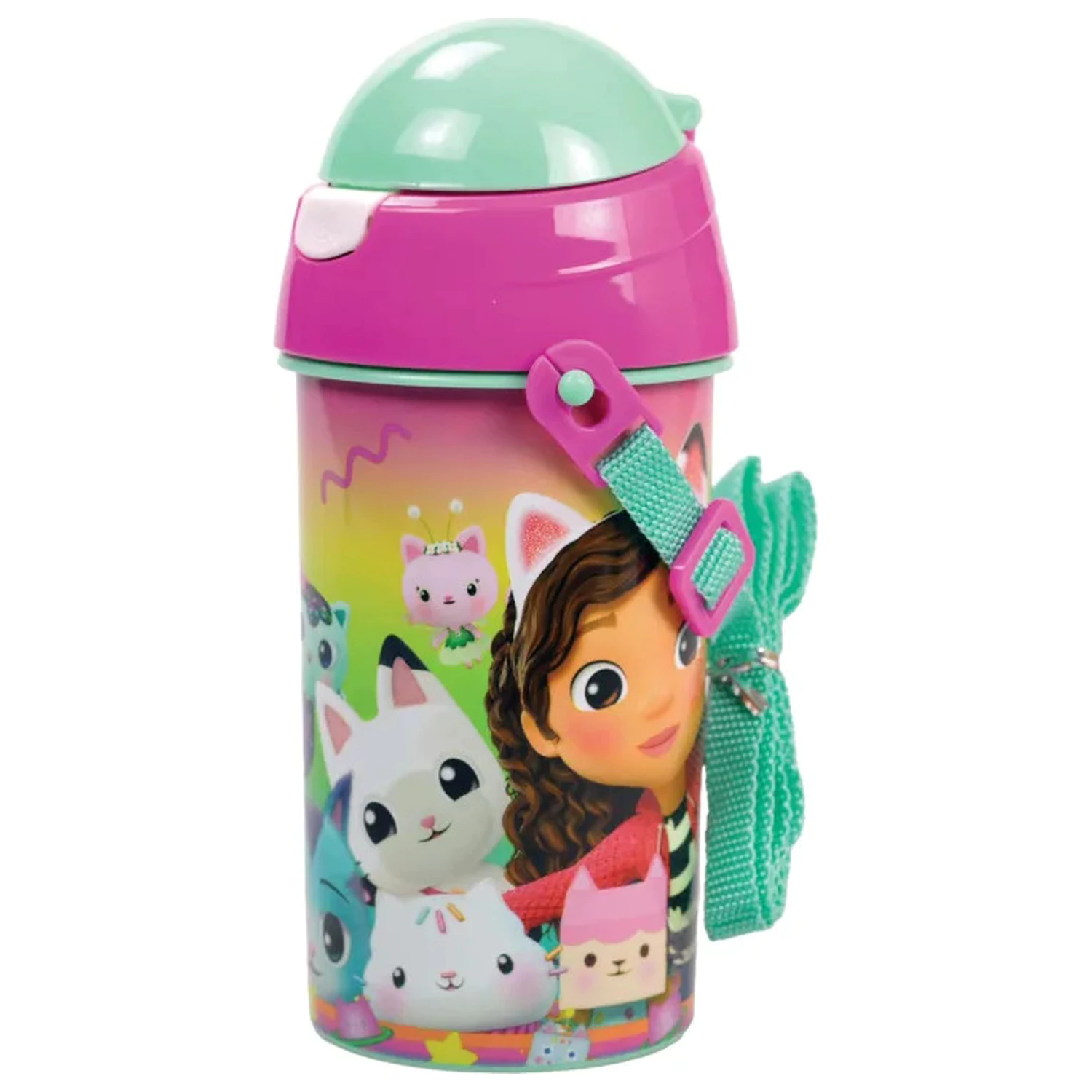 Gabby's Dollhouse plastová fľaša na vodu so slamkou s vyblednutými farbami a vešiakom 500 ml produktová fotografia