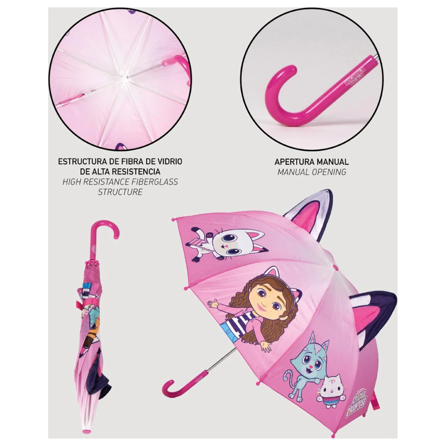 Gabi Dollhouse Ružový detský dáždnik s ušami Ø71 cm produktová fotografia