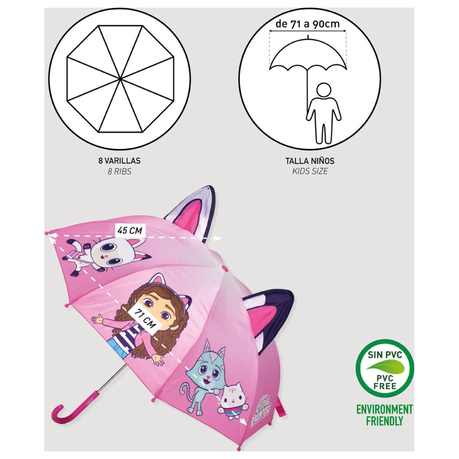 Gabi Dollhouse Ružový detský dáždnik s ušami Ø71 cm produktová fotografia