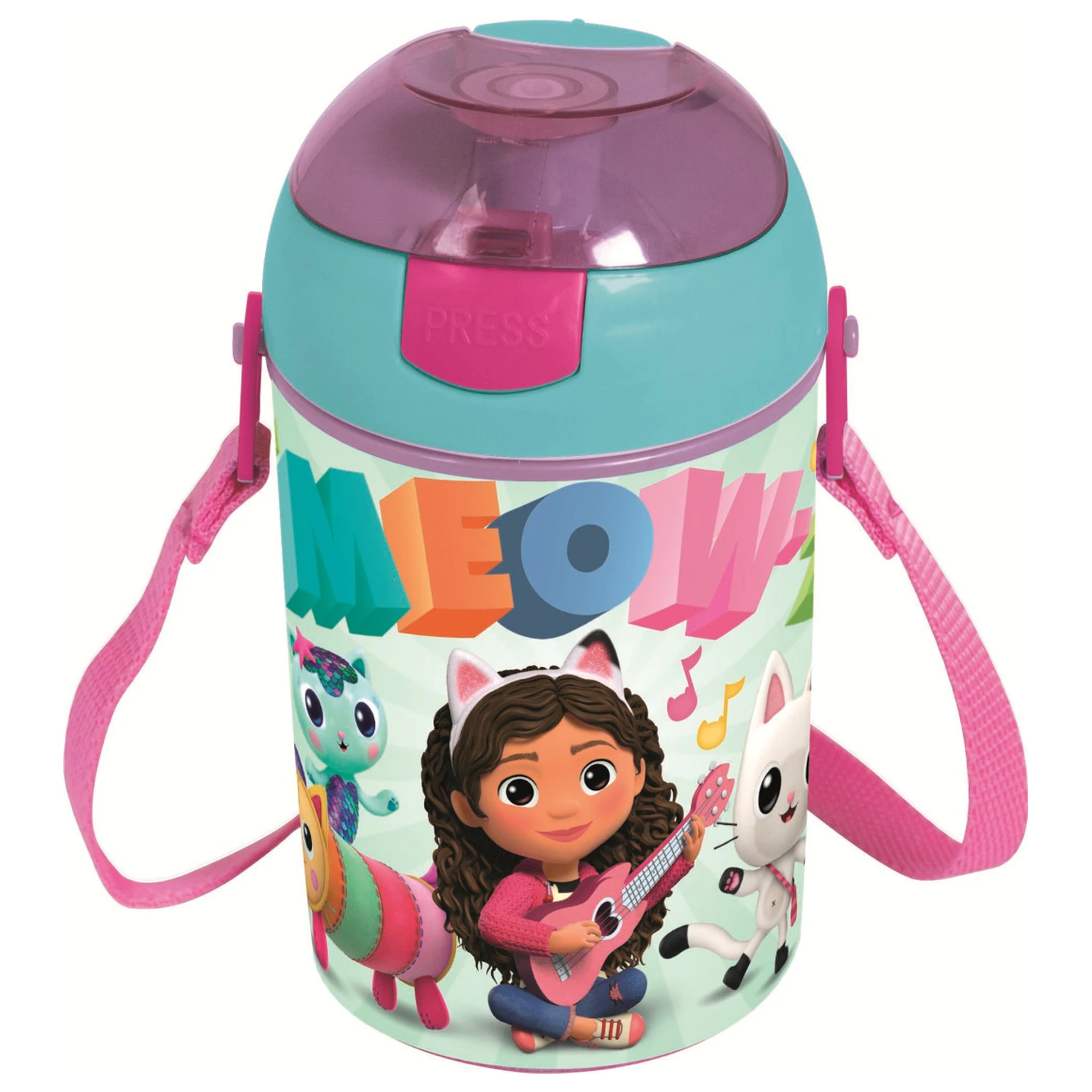 Gabi's Dollhouse Wonderland plastová fľaša so slamkou a vešiakom 450 ml produktová fotografia