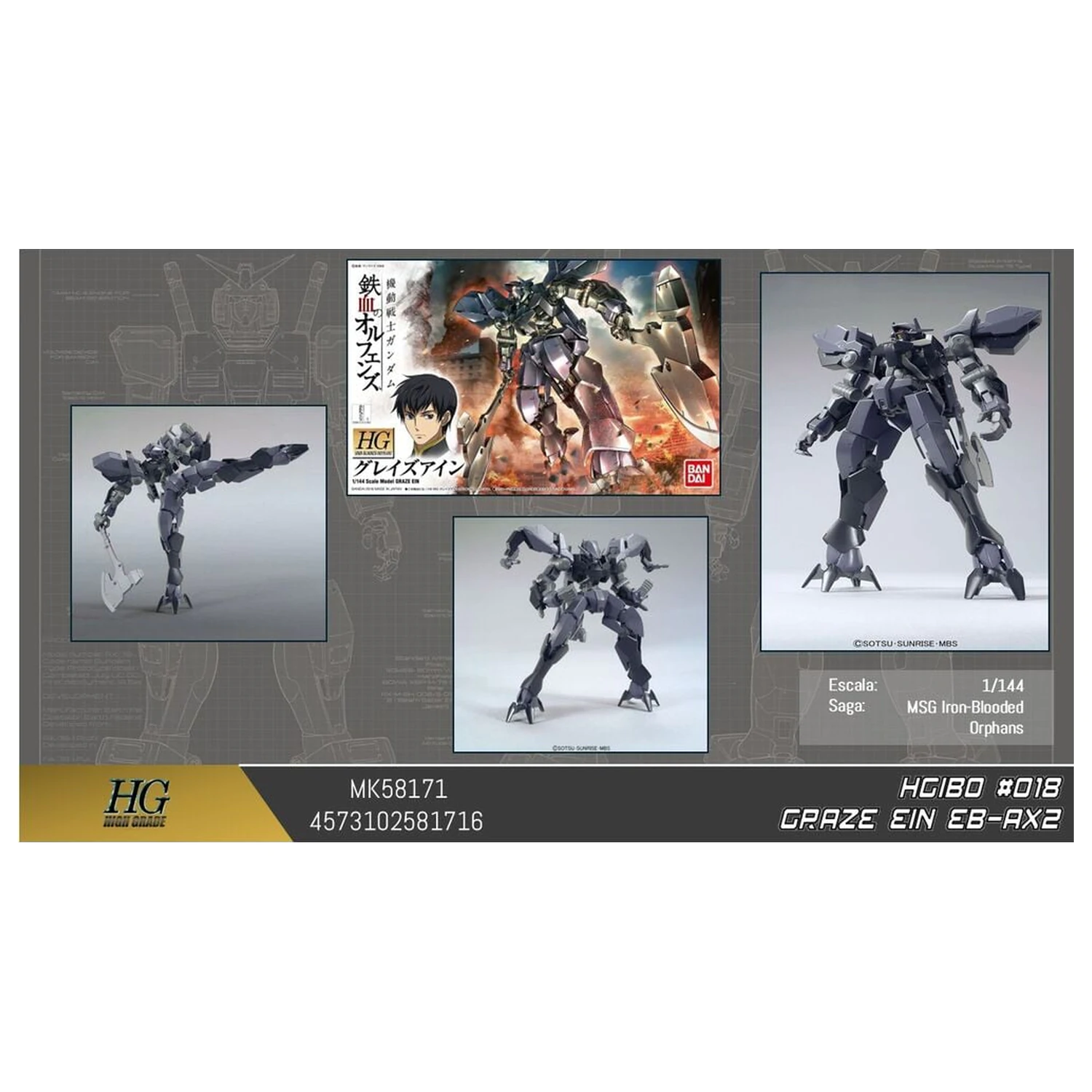 Gundam Iron-Blooded Orphans EB-AX2 Graze Ein Mobile Suit Model Kit HG 1/144 produktová fotografia