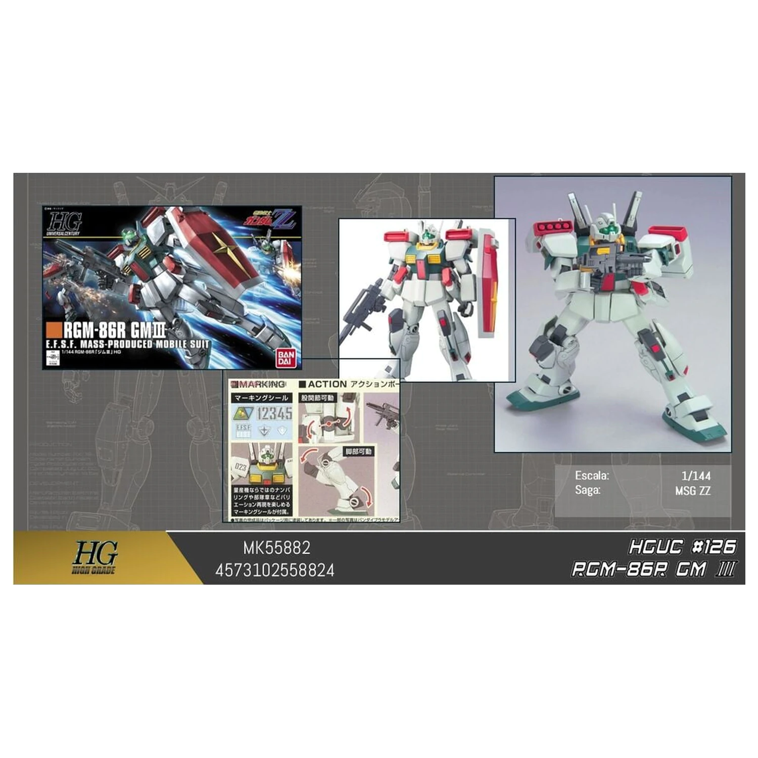 Gundam ZZ RGM-86R GM III Mobilný oblek Modelová stavebnica HGUC 1/144 produktová fotografia