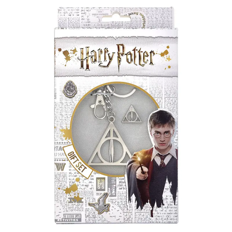 Harry Potter Deathly Hallows kľúčenka a odznak set produktová fotografia