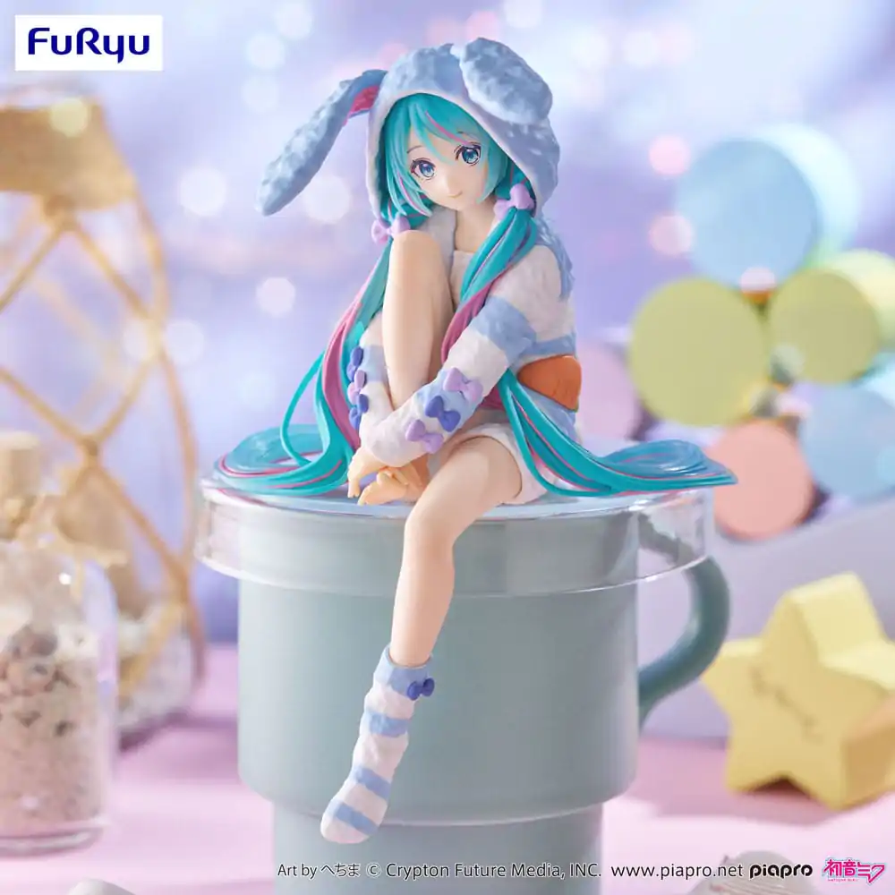 Hatsune Miku Noodle Stopper PVC Socha Hatsune Miku Rabbit Ear Hood Pajama Blue Color Ver. 14 cm produktová fotografia