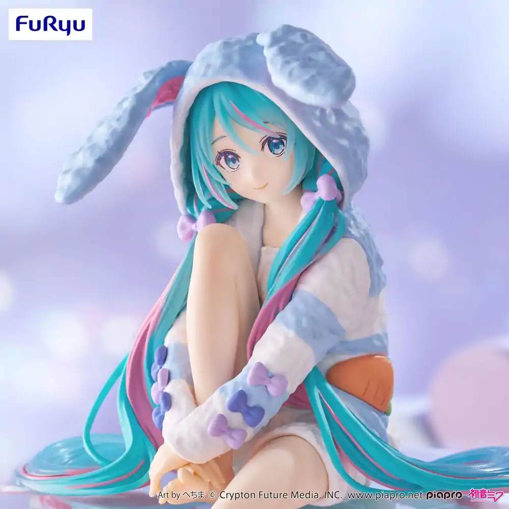 Hatsune Miku Noodle Stopper PVC Socha Hatsune Miku Rabbit Ear Hood Pajama Blue Color Ver. 14 cm produktová fotografia