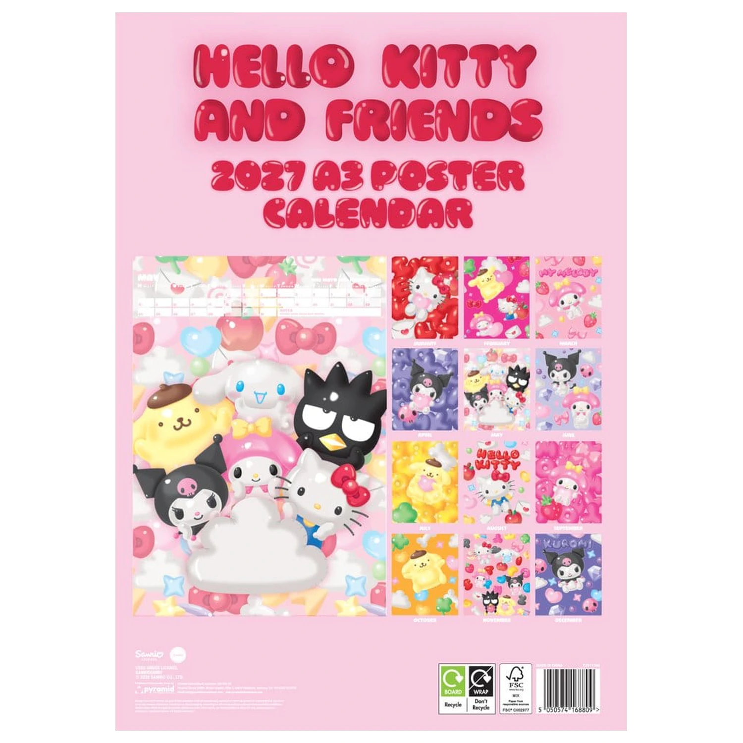 Hello Kitty Kalendár A3 plagát 2027 produktová fotografia
