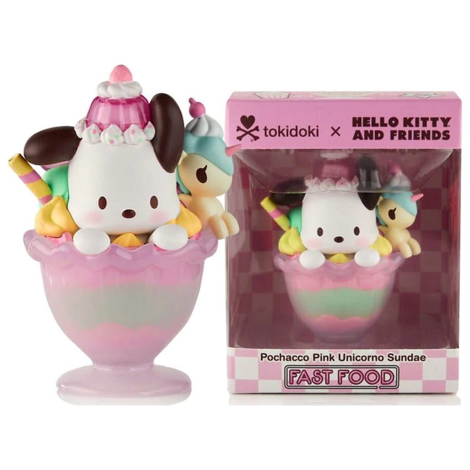 Hello Kitty & Friends Window Box Figúrka Fast Food Pochacco Pink Unicorn Sundae 9 cm produktová fotografia