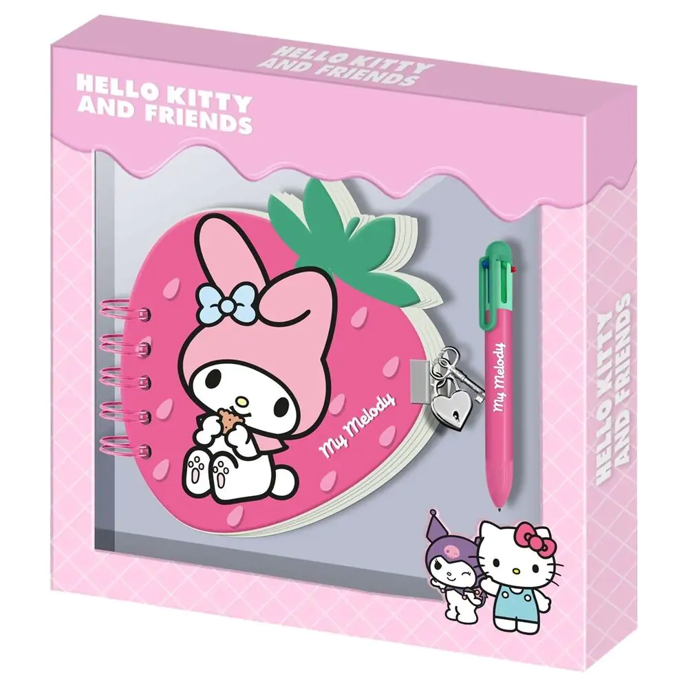 Hello Kitty and Friends My Melody Strawberry diár a pero produktová fotografia