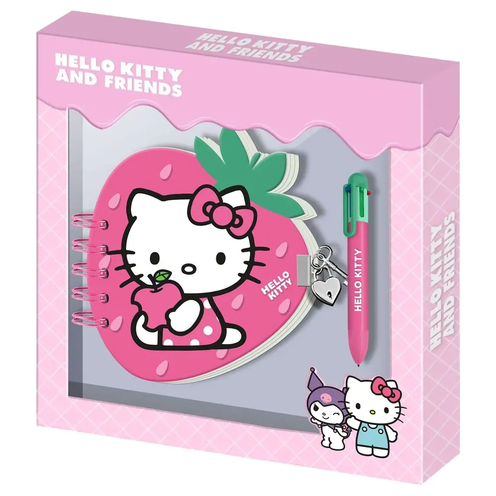 Hello Kitty and Friends jahodový Diár a pero produktová fotografia