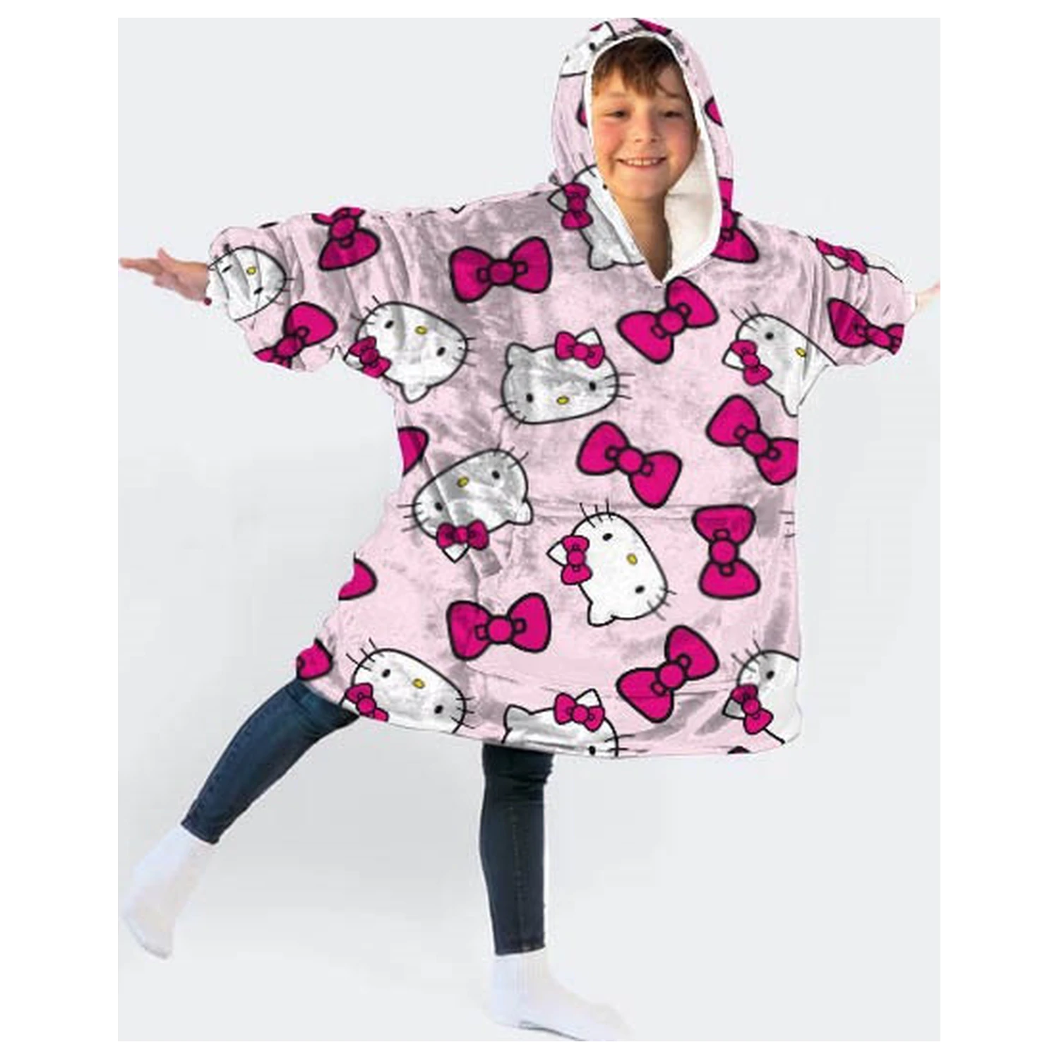 Hello Kitty Bow plyšová flísová nositeľná deka Poncho pre vek 7-14 produktová fotografia