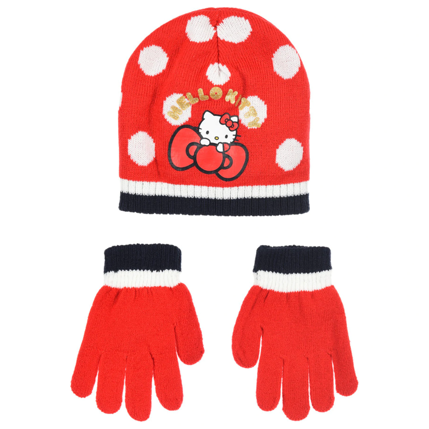 Hello Kitty Cute Dots Red detský set čiapky a rukavíc 54 cm produktová fotografia