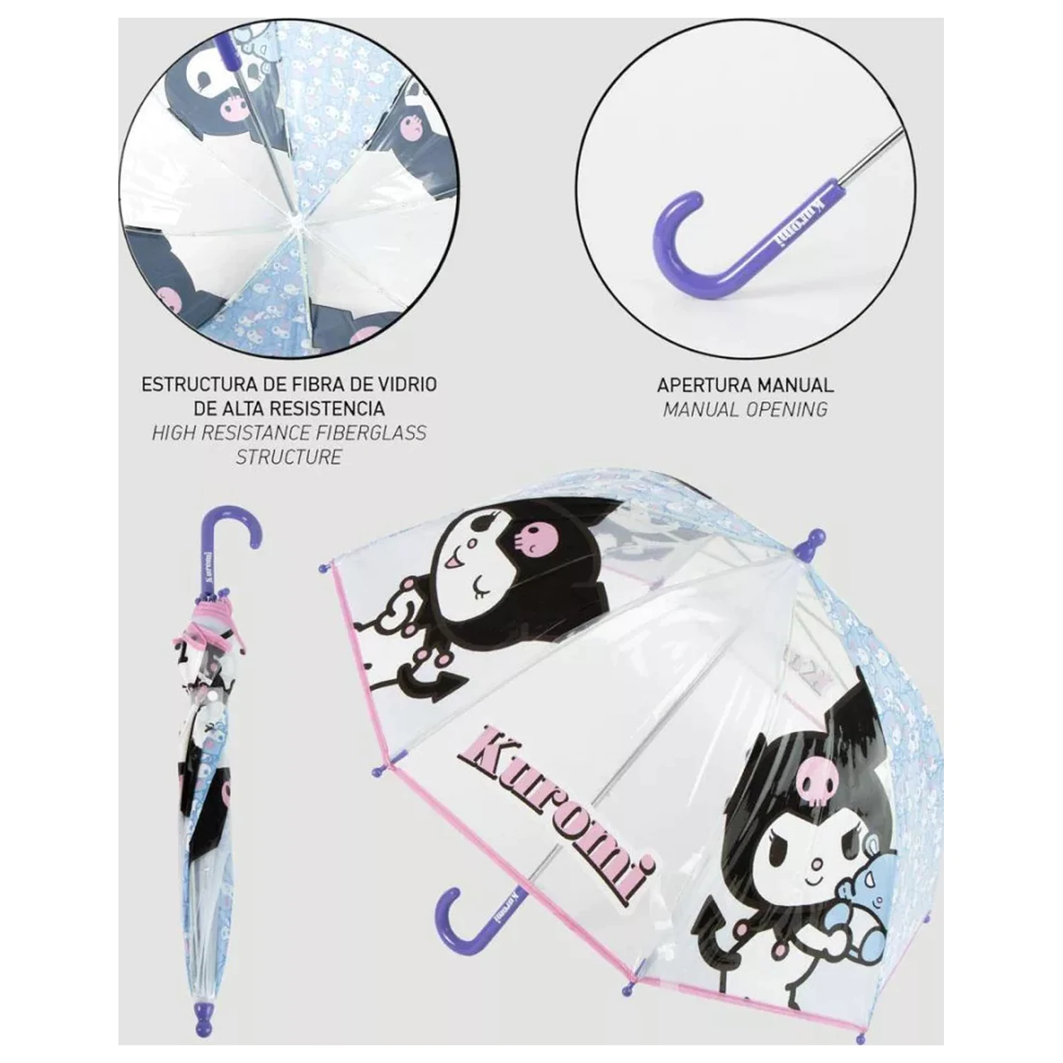 Hello Kitty Kuromi Detský priehľadný dáždnik produktová fotografia