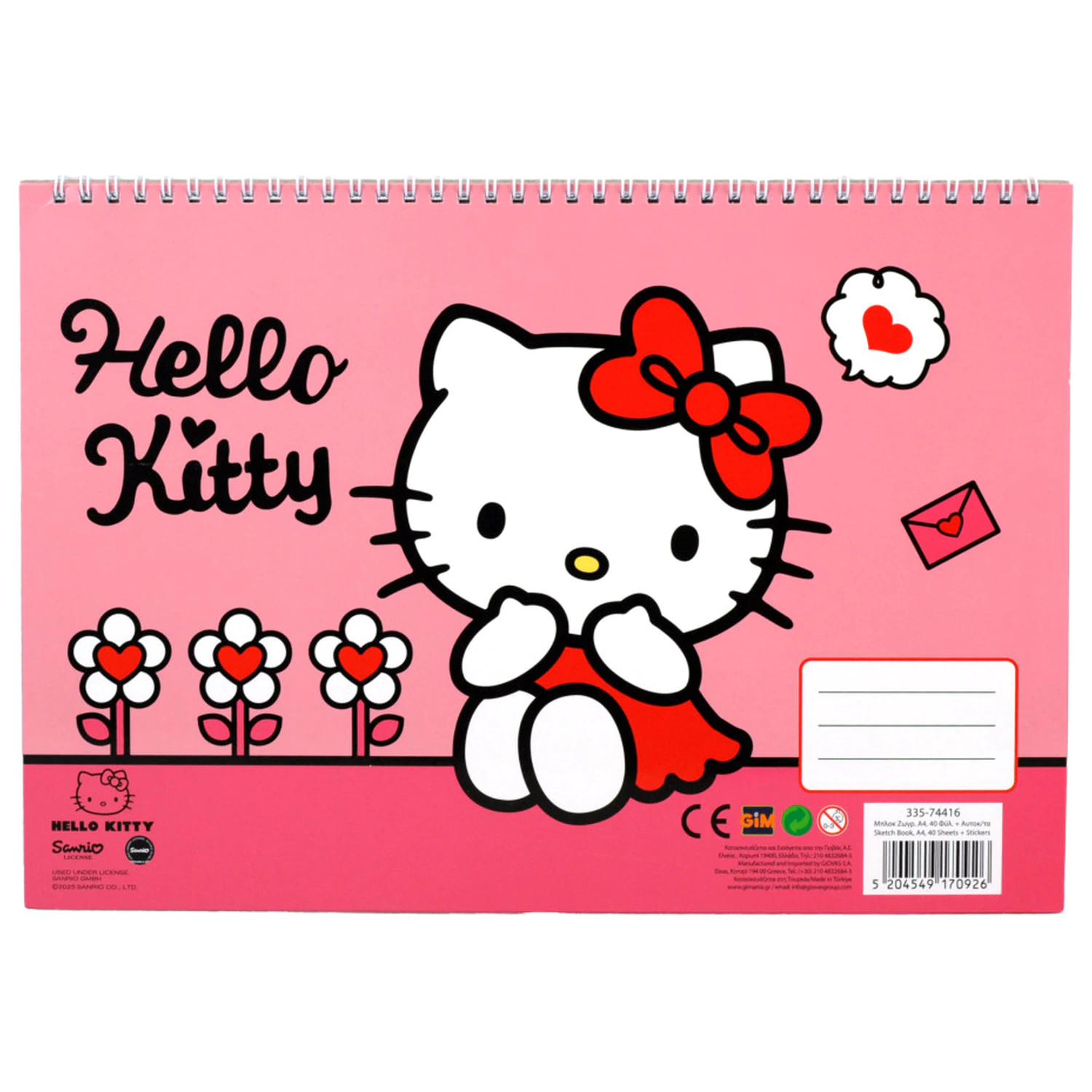 Hello Kitty Sweetheart A4 špirálový skicár 40 listov s nálepkami produktová fotografia
