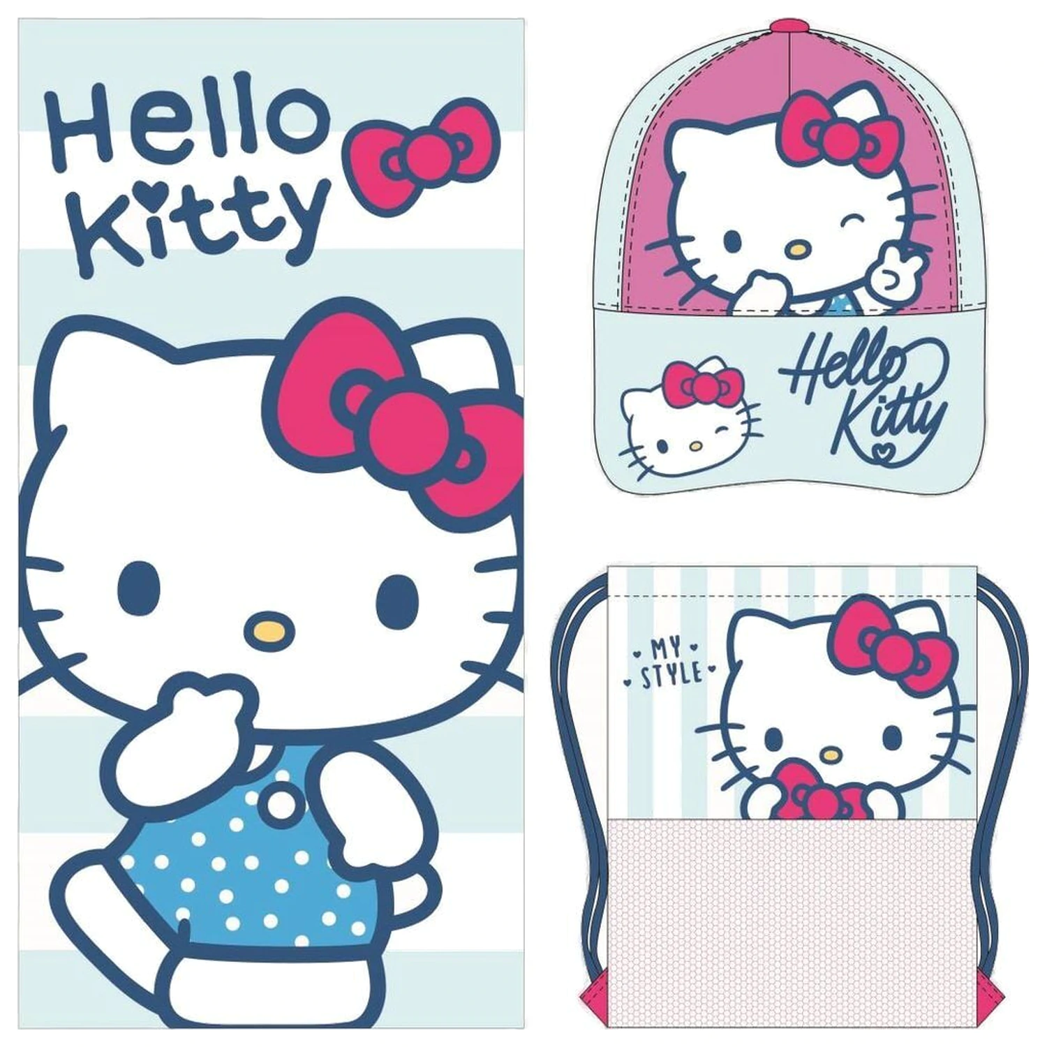 Sada Hello Kitty uterák, taška a šiltovka produktová fotografia