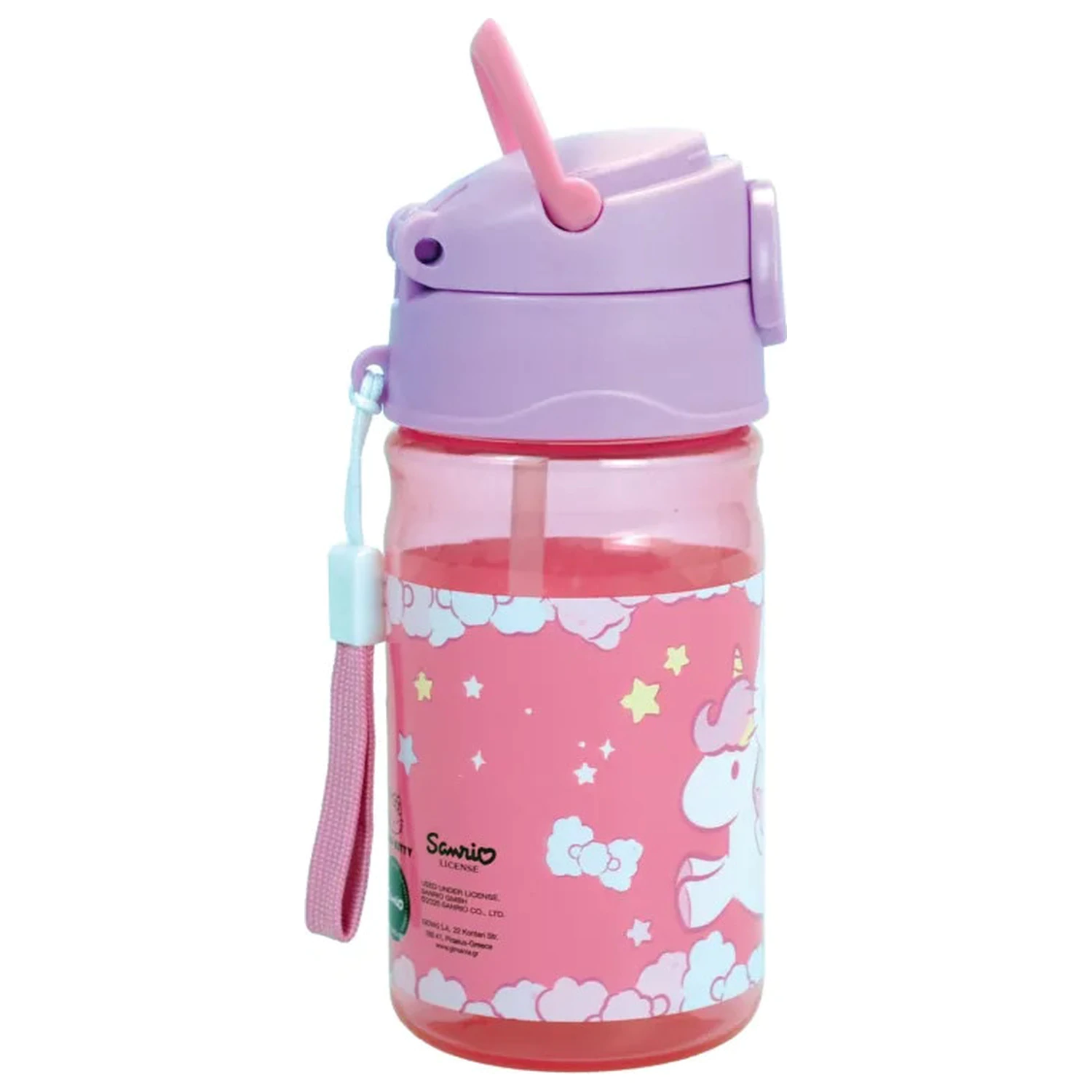 Hello Kitty Unicorn plastová fľaša na pitie so slamkou a šnúrkou na krk 350 ml produktová fotografia