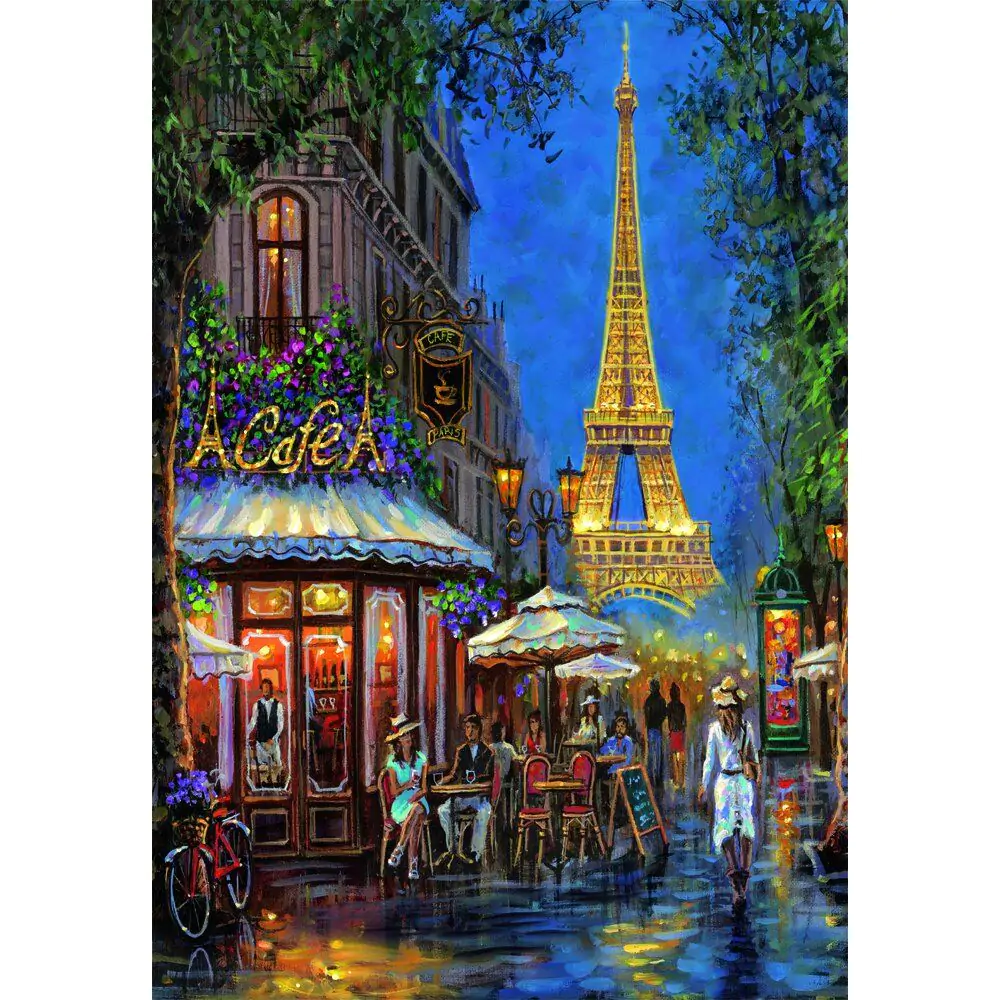 Vysokokvalitné puzzle Nočný pohľad na Eiffel Cafe 500ks produktová fotografia