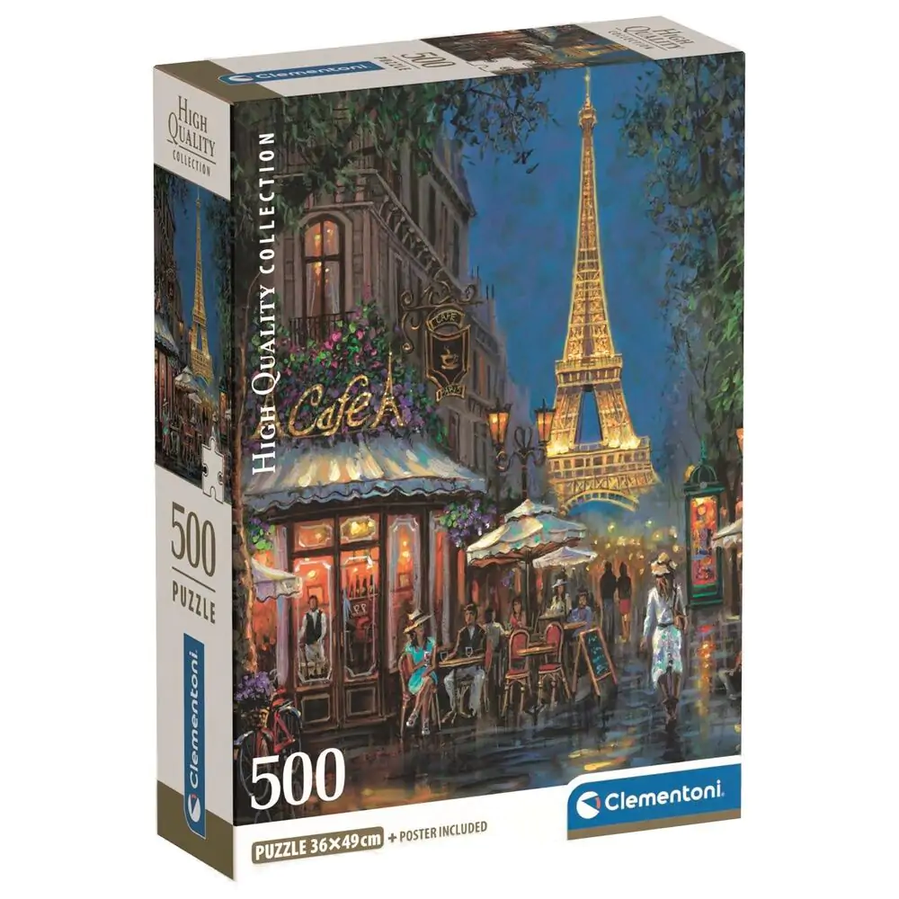 Vysokokvalitné puzzle Nočný pohľad na Eiffel Cafe 500ks produktová fotografia