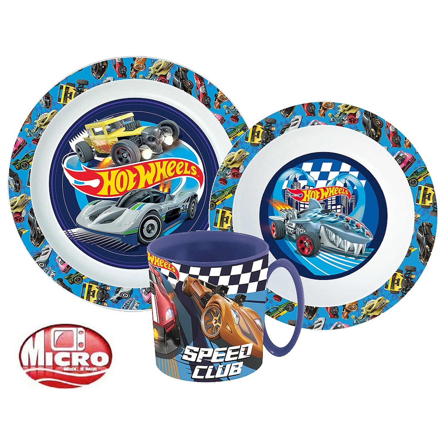 Hot Wheels Blue Fire jedálenský set, mikro plastový set s hrnčekom produktová fotografia