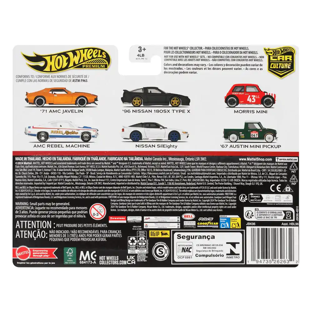 Hot Wheels Premium Car Culture Zberateľské kovové vozidlá 2-balenie 1/64 '96 Nissan 180SX Type X & Nissan SilEighty produktová fotografia