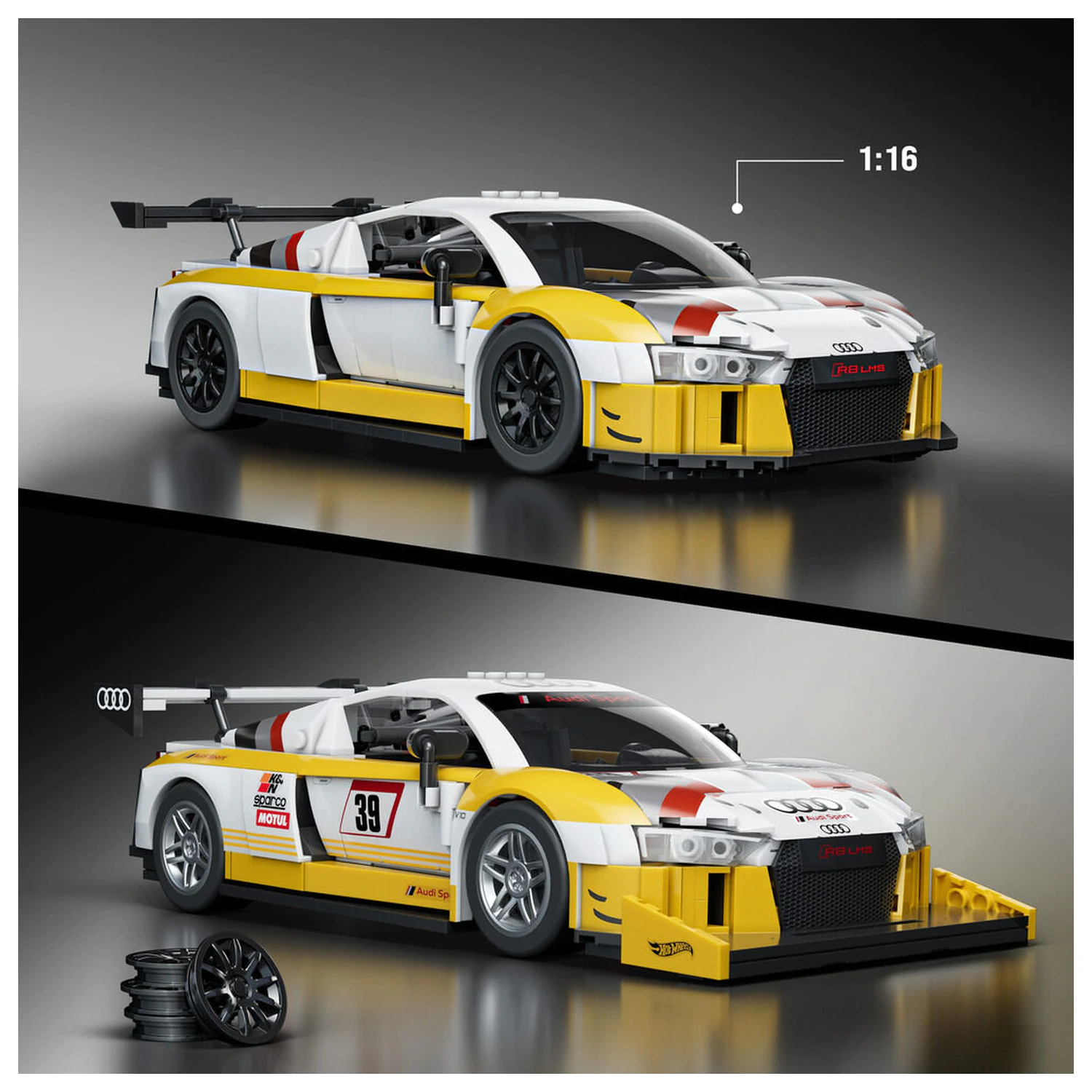 Hot Wheels Elite Mattel Brick Shop Stavebnica 1/16 '15 Audi R8 LMS produktová fotografia