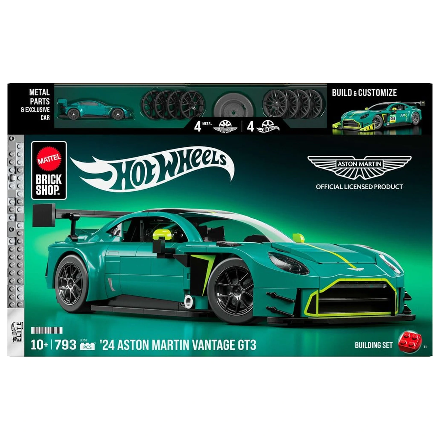 Hot Wheels Elite Mattel Brick Shop Stavebnica 1/16 '24 Aston Martin Vantage GT3 produktová fotografia